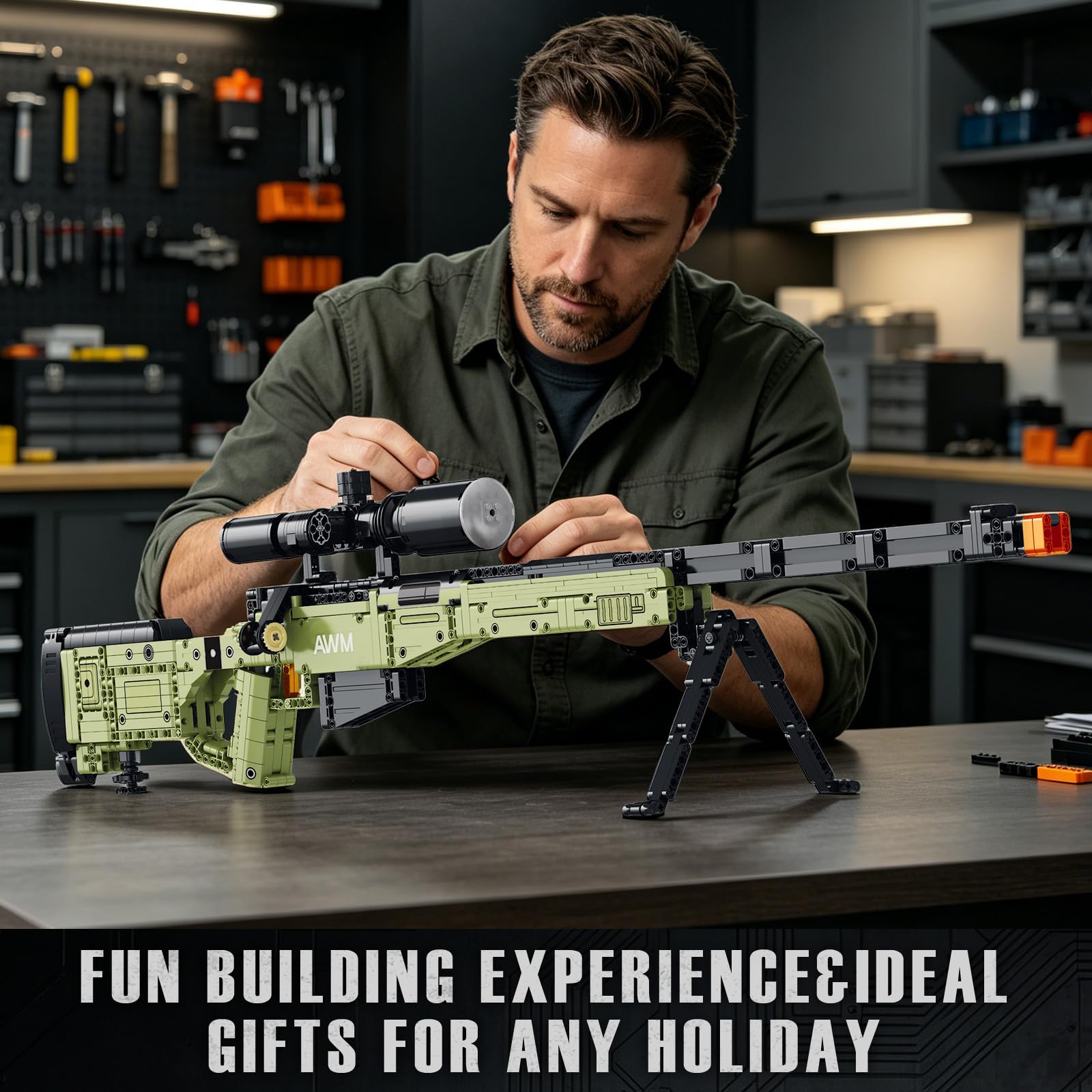 Reobrix AWM 77026 Set de bloques de construcción para adultos, Set de bloques de construcción de rifle AWM, juguete modelo de arma de fuego, armas de juguete militares, regalo para fans militares