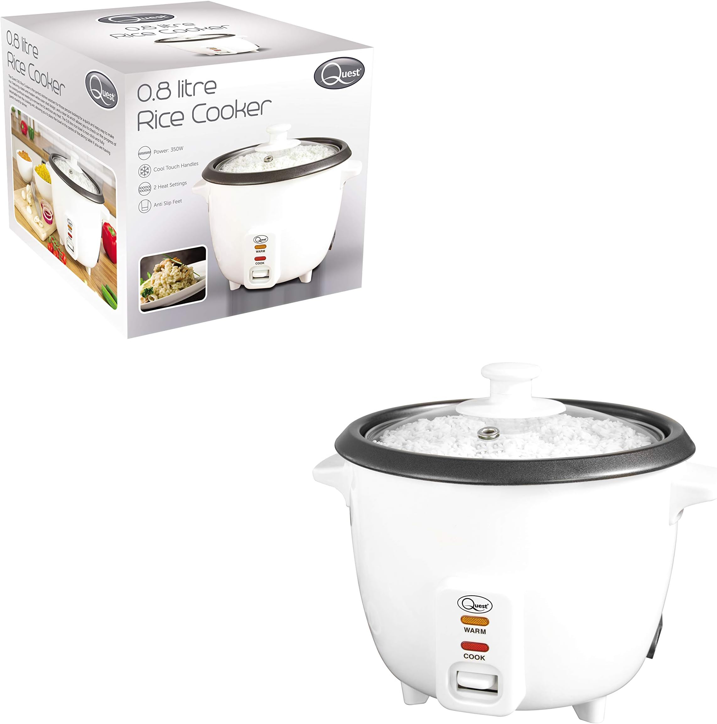 Quest 35530 0.8L Rice Cooker/Up to 4 Servings/Non-Stick Removable Bowl/Keep Warm Functionality/Includes Measuring Cup & Spatula/Cook White or Brown Rice, Porridge and more