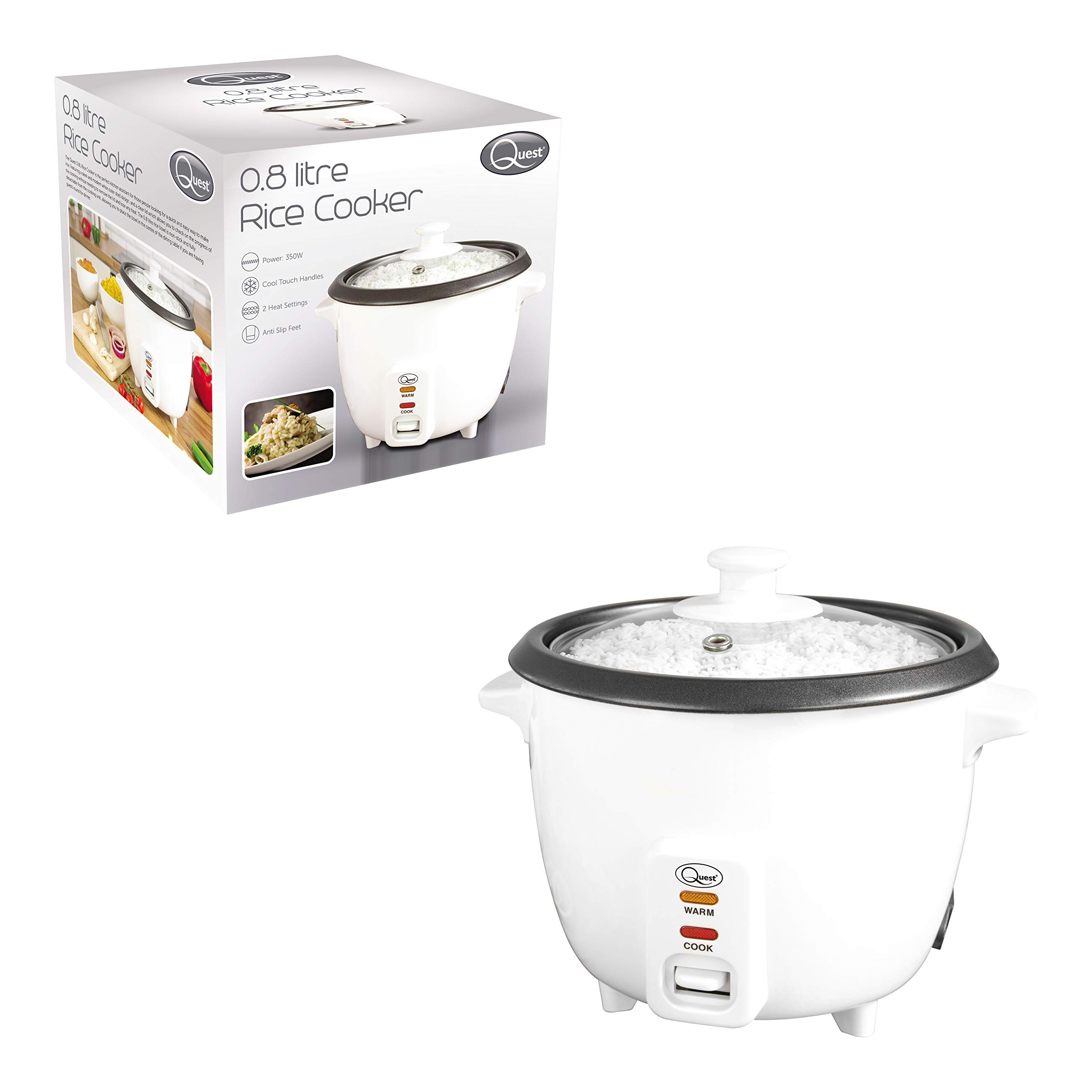 Quest 35530 0.8L Rice Cooker/Up to 4 Servings/Non-Stick Removable Bowl/Keep Warm Functionality/Includes Measuring Cup & Spatula/Cook White or Brown Rice, Porridge and more