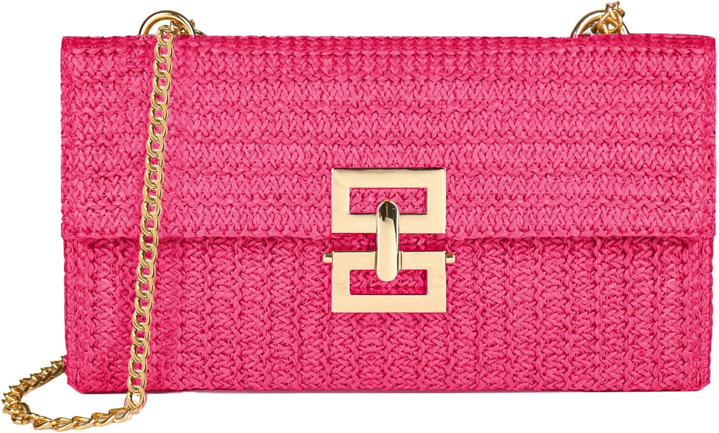Carfond Straw Chain Clutch Purses for Women Ladies Woven Envelope Handbag Shoulder/Crossbody Beach Bag