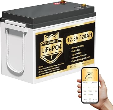 12V 320Ah Lithium LiFePO4 Battery, Built-in Smart 200A BMS, Up to 15000 Cycles, 4096Wh-Higher Energy Density, Perfect for Solar Energy Storage, Backup Power, RV, Camping, Off-Grid System