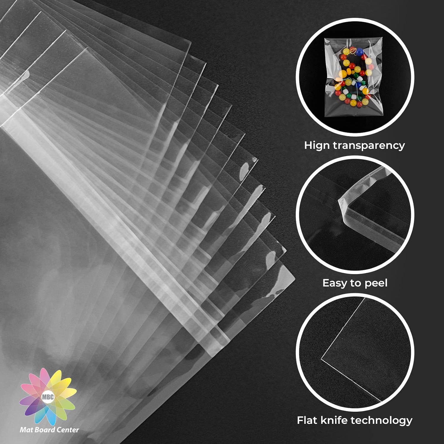 Mat Board Center, 7 x 9 Crystal Clear Protective Polypropylene Storage Bags with Flap, 100 Pack