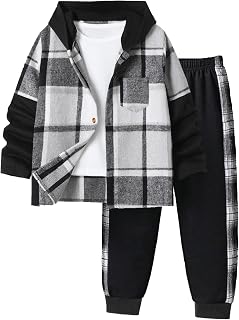 Boys Clothes Plaid Hooded Shirt Top and Sweatpants 2PC Kids Clothes Boys Fall Winter Outfits for 6-16 Years
