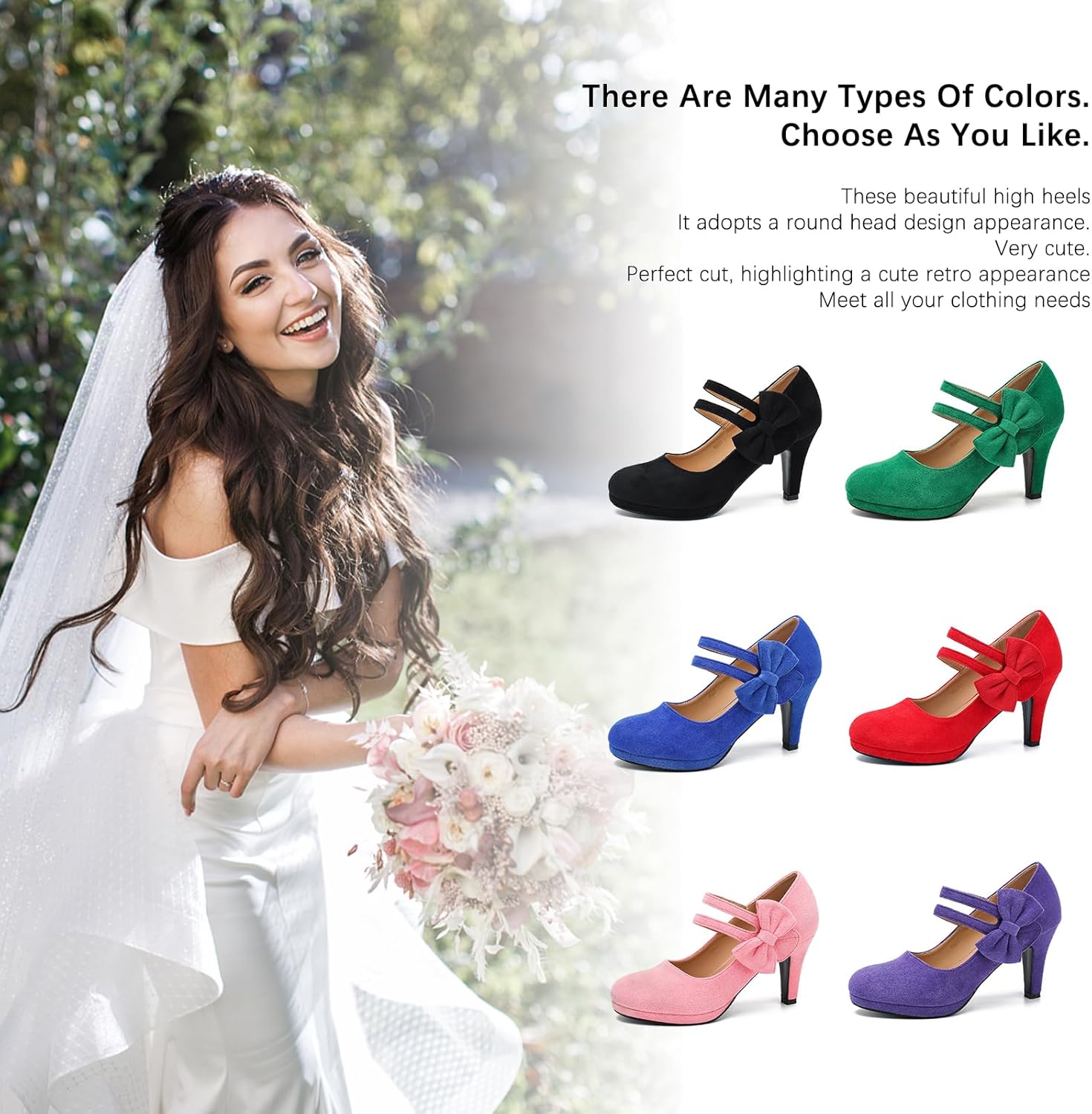 Women's Mary Jane Bow Heels Pumps Round Closed Toe Kitten Heel Double Ankle Strap Wedding Office Work Dress Shoes Red Velvet-46US 11 - Image 4