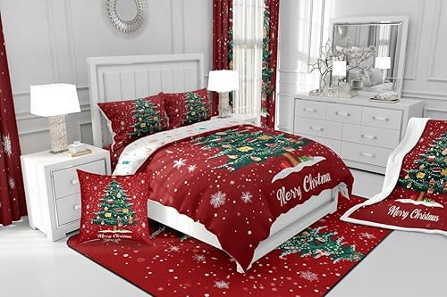 Miniatura 6 de Erosebridal Funda de edredón de árbol de Navidad, tamaño Queen, juego de ropa de cama de copo de nieve para niños y niñas, decoración de Navidad,