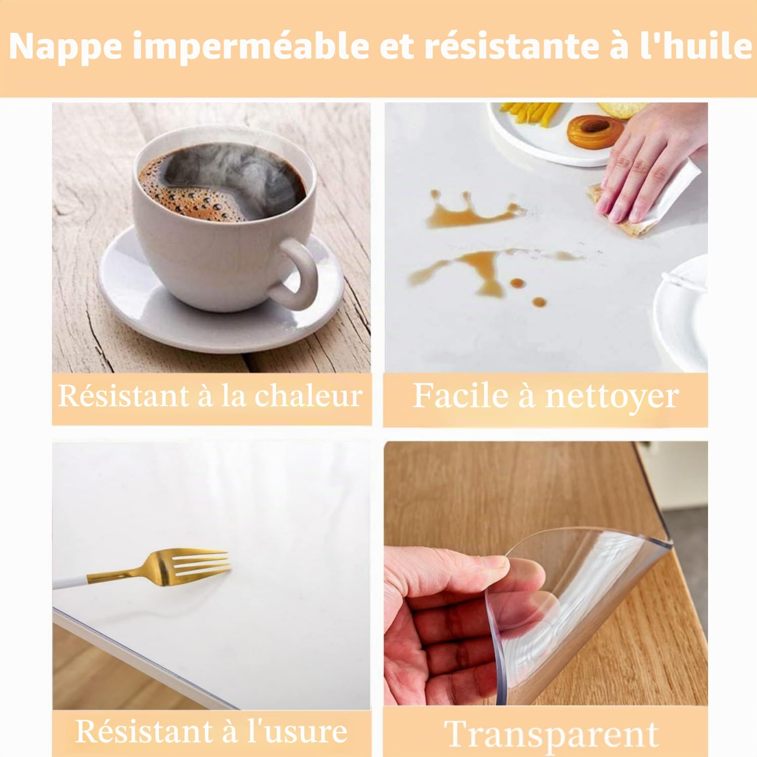 Nappe de table en PVC transparent,200x100 cm,2 mm d'épaisseur,Protection de table en plastique transparent,Imperméable et résistante à l'huile,Pour la cuisine, la salle à manger, le bureau
