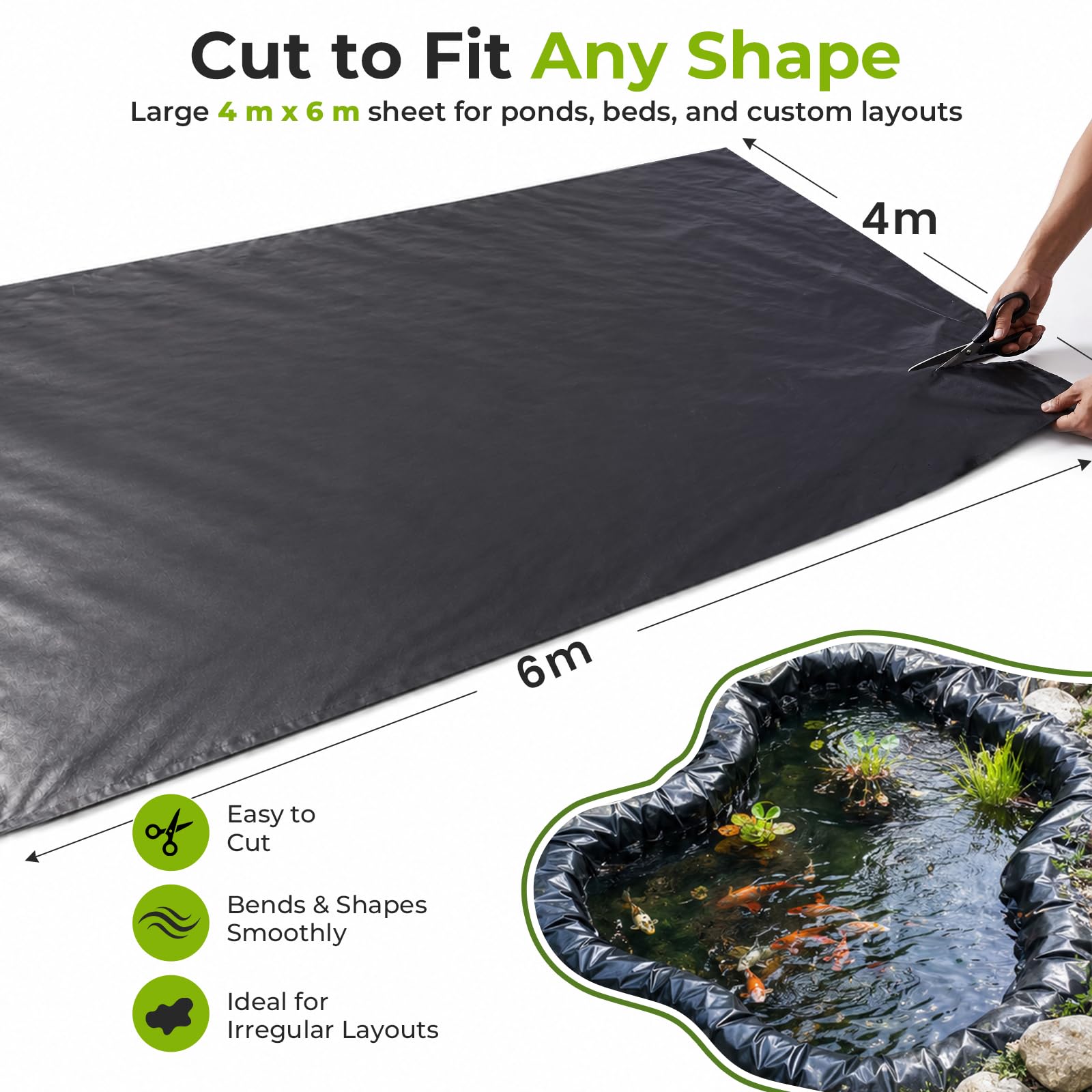4x6m Teichfolie, HDPE Teichfolien 0.2mm Stärke UV-Beständig für Gartenteich | Leicht zu Schneiden Teich Folie, für Fischteiche, Schildkrötenteiche, Springbrunnen, Bewässerungsteiche, Hochbeete