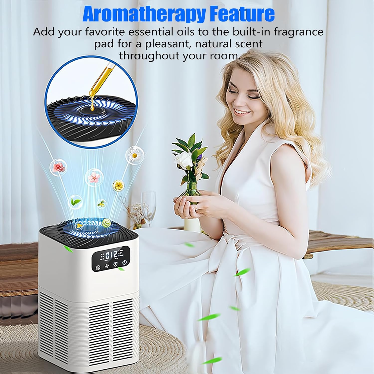 Air Purifiers for Home Large Room, 360° Vortex H13 HEPA Filter, Air Cleaner Cover Up to 1076 sq. ft for Pets Hair, Smoke, Dander, 25dB Quiet Operation, PM2.5 Display, 3 Fan Speeds & Timer, White