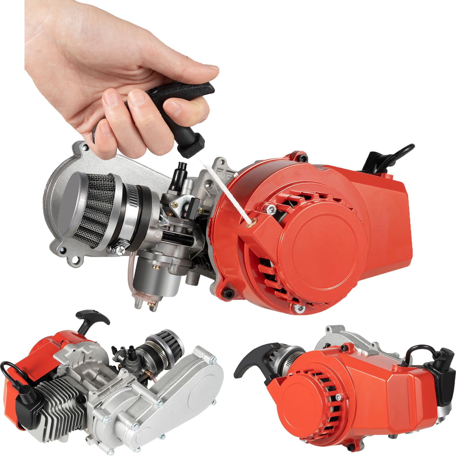 Moteur de Pocket Bike 2 temps 49 CC - 3,5 CV - Mini ATV Quad Mini Dirt Bike - En aluminium - Avec carburateur de transmission - Démarrage à câble - Monocylindre - Refroidissement à air pour Pocket