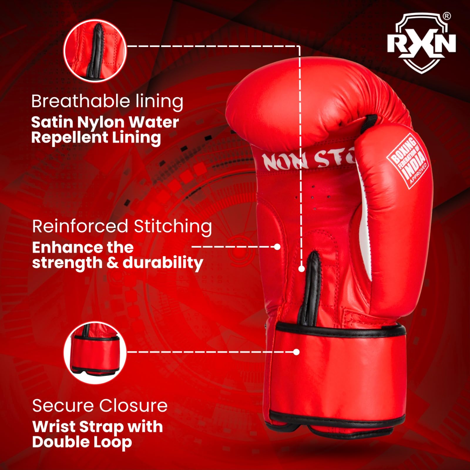 RXN Non-Stop Amateur World Star Competition Boxing Gloves (Blue, 10oz) 2