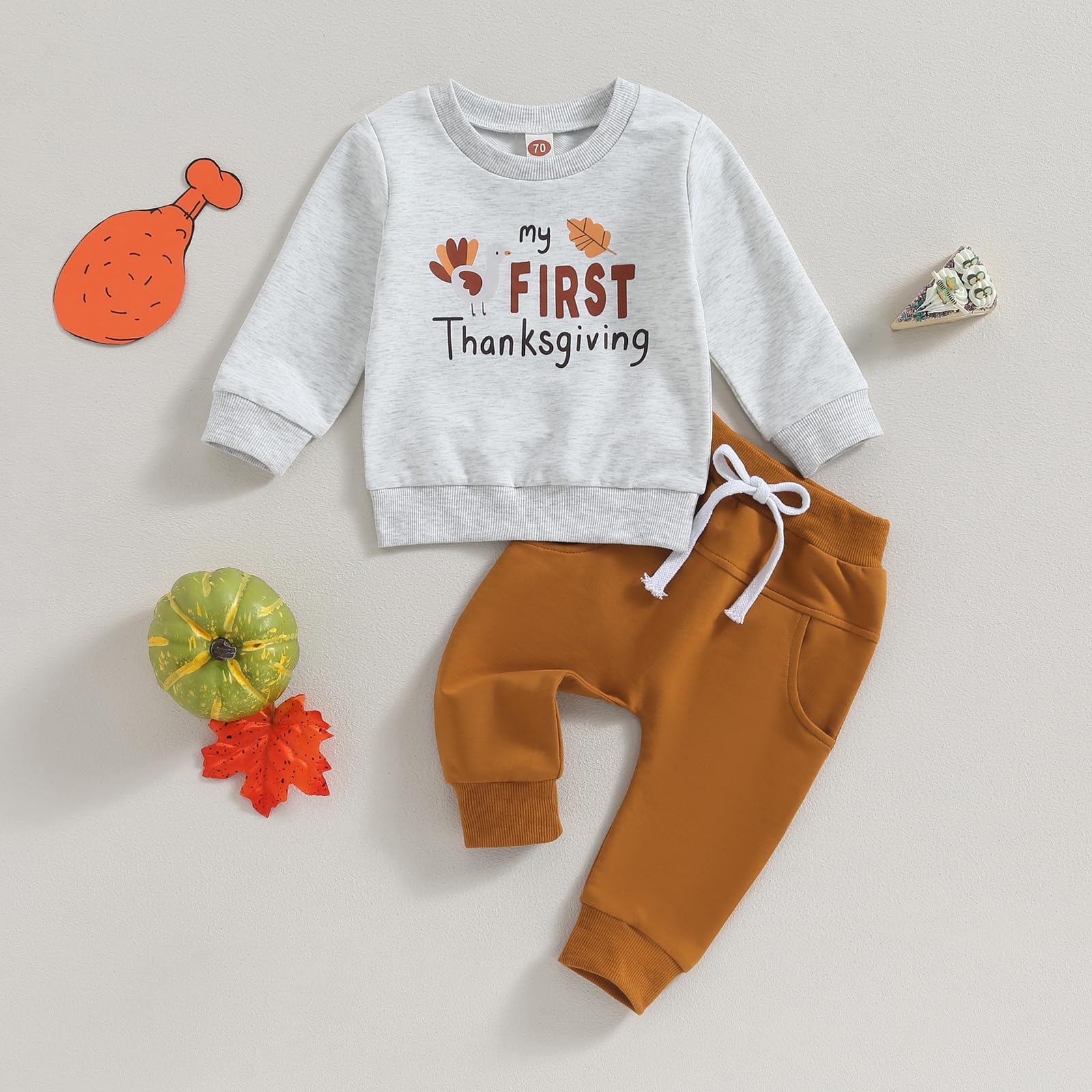 My First Thanksgiving - Conjunto de sudadera de manga larga con diseño de pavo para bebé, conjunto de pantalones deportivos para recién nacido, ropa de otoño