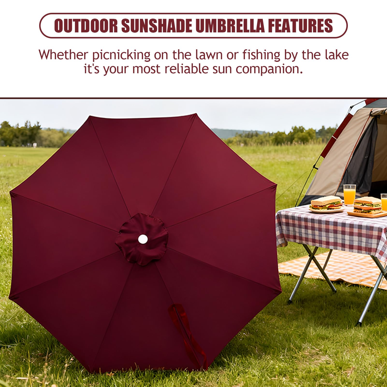 Ombrellone da esterno di ricambio per 8 ombrelloni a costine, protezione UV, 3 m, ricambio per ombrelloni da giardino, piscina, patio, colore rosso vino
