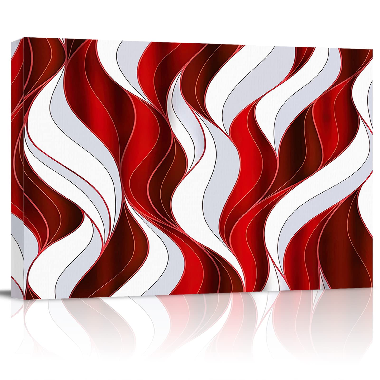 Modern Red Wall Art for Living Room/Bedroom, Abstract Geometry Stripes White Grey Canvas Bathroom Decor Wall Art Kitchen Office Framed Wood Oil Painting Picture, 20"x24"