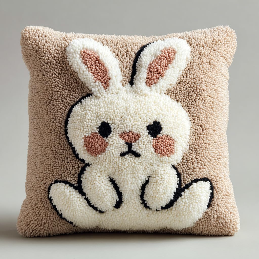 Henypt Latch Hook Cushion Kits 17X17inch, Rabbit