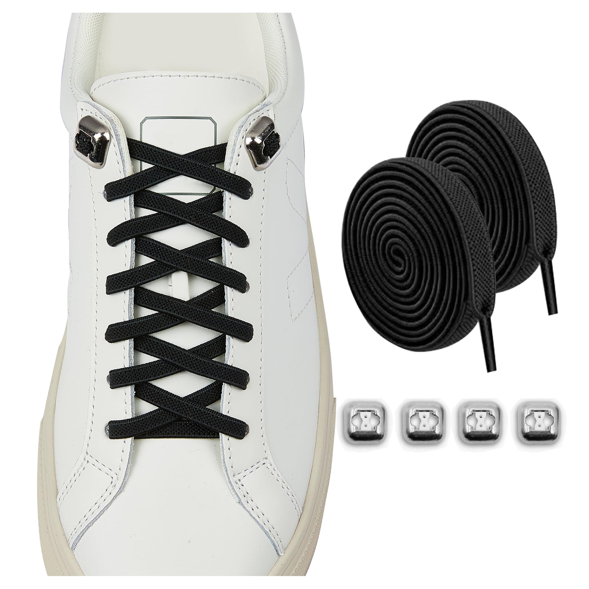 Tenis Agujetas Sin Nudos Agujetas Elasticas Cintas Blancas Para