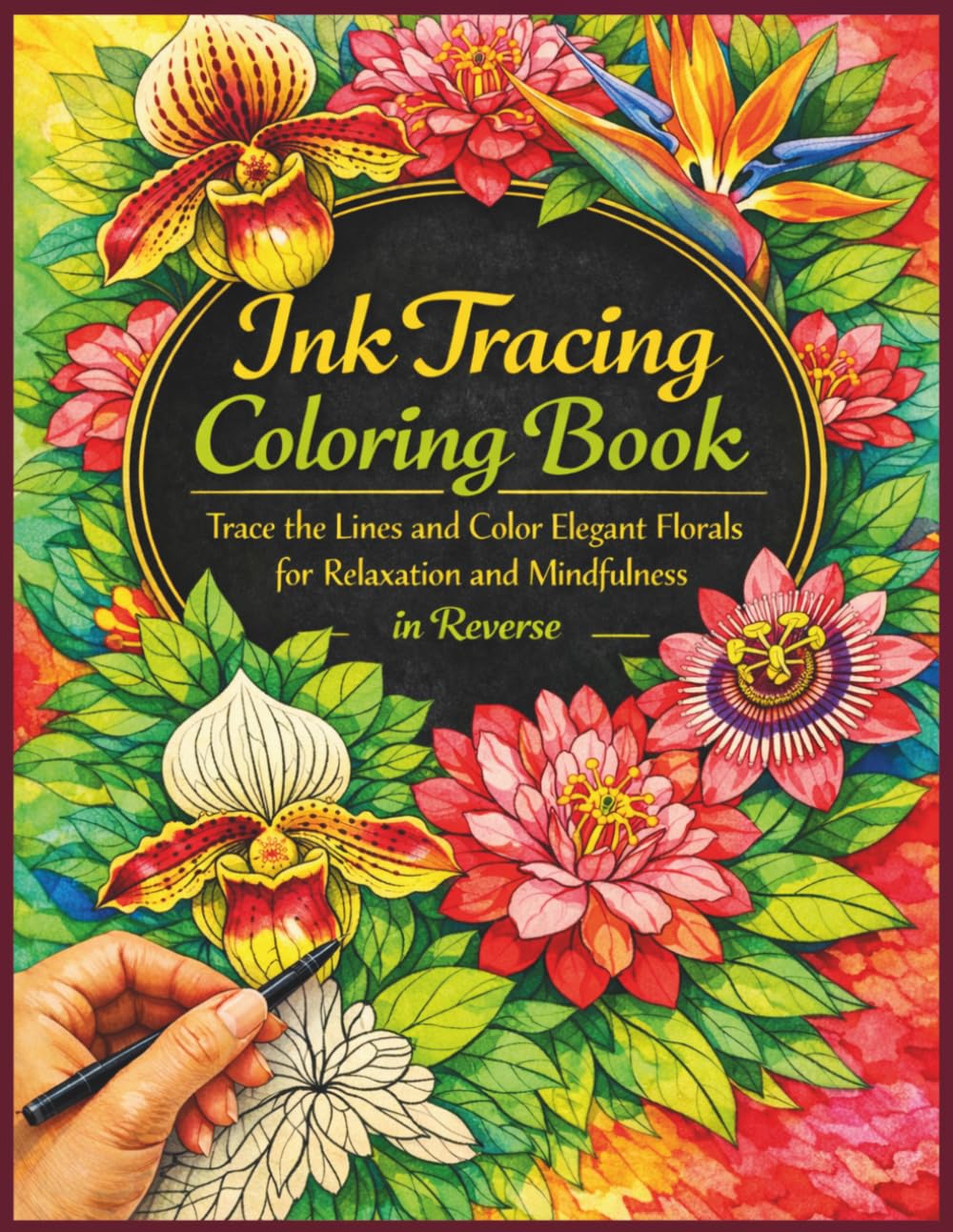 Ink Tracing Coloring Book ,Trace the Lines and Color Elegant Florals for Relaxation and Mindfulness in Reverse: Guided Creativity for Quiet Moments