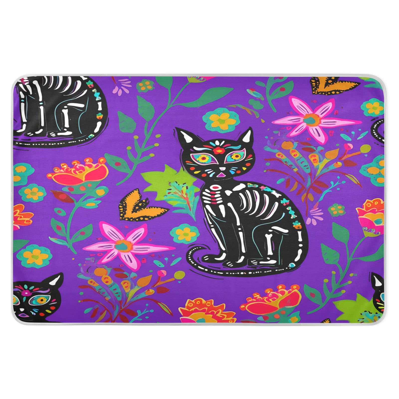 BOESI Doodle Cat and Flowers Waterproof Pads for Bedwetting and Incontinence, Reusable Pads, Reusable Diaper Pads for Bed, Sofa, Travel