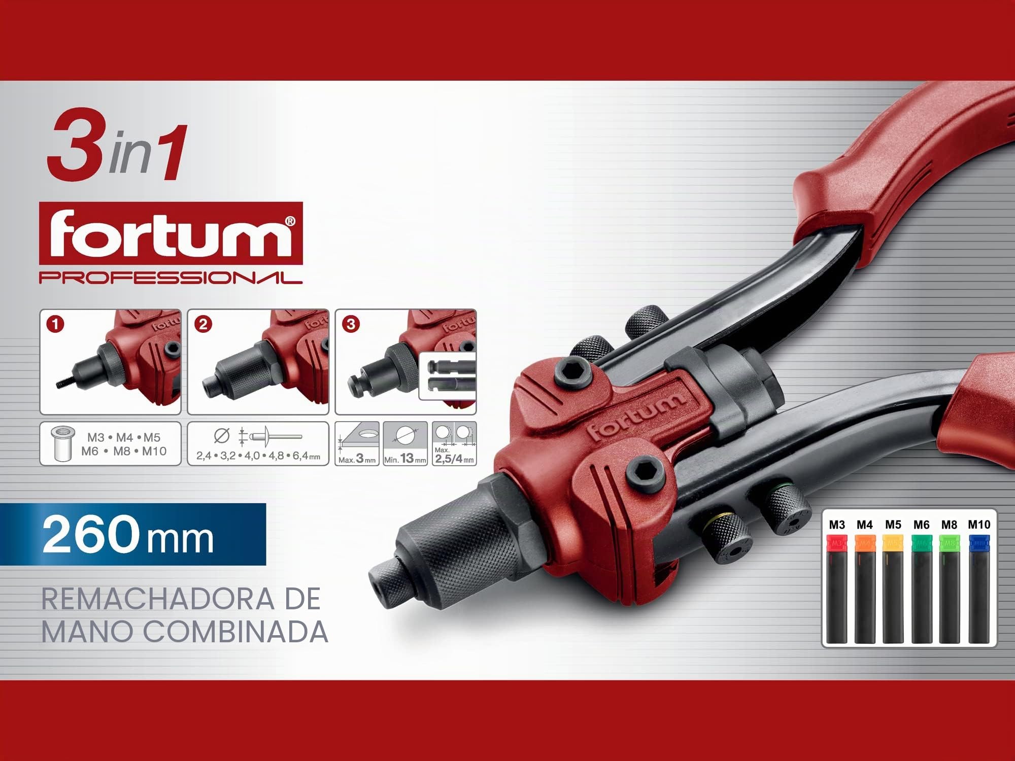 Remachadora manual para remaches ciegos y remaches roscados, alicates para tuercas de remache M3-M10 y remaches pop de aluminio, latón, acero y acero inoxidable, incluye pasadores de tracción