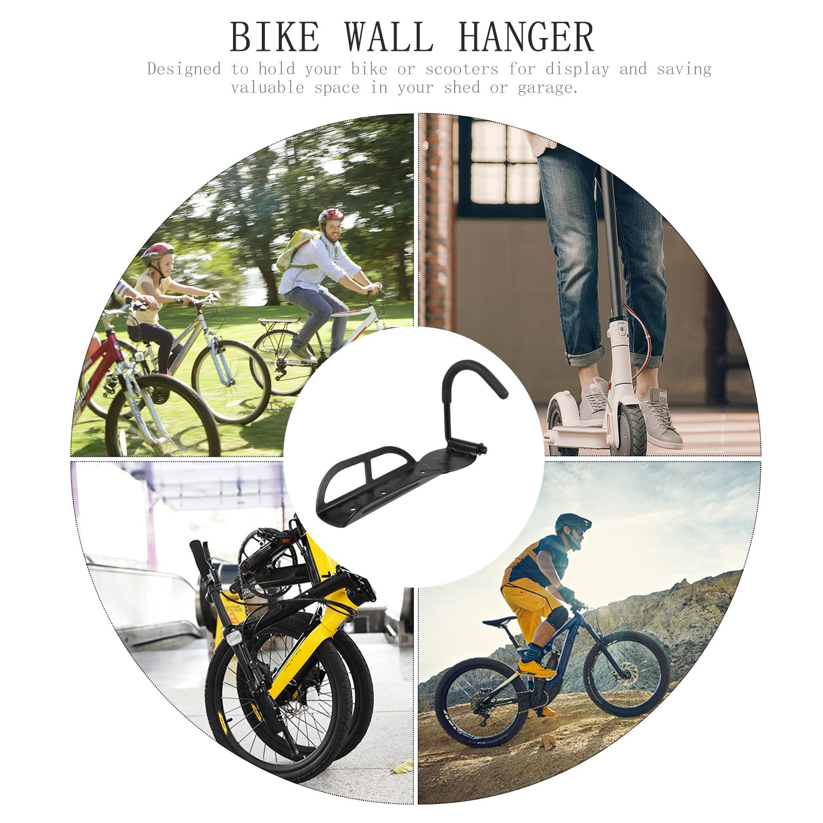 Didiseaon Soporte de Pared Capacidad de Carga de 50kg para Scooter y Bicicleta Gancho Metálico Negro para Montaje en Pared y Almacenamiento Vertical