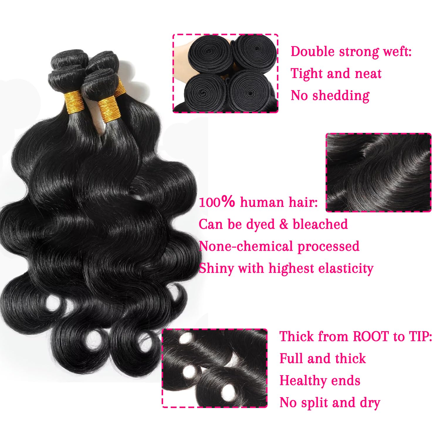 Bundle hair available ??? Amazon.com : 12A Human Hair Bundles 18 20 22 24 Inch 4 Body  main image 3