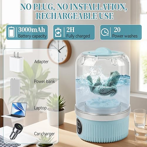 Miniatura 6 de JOJOCY Mini lavadora portátil, recargable de 15 W, lavadora de ropa interior inalámbrica para brasier, calcetines, ropa de bebé, uso de viaje y