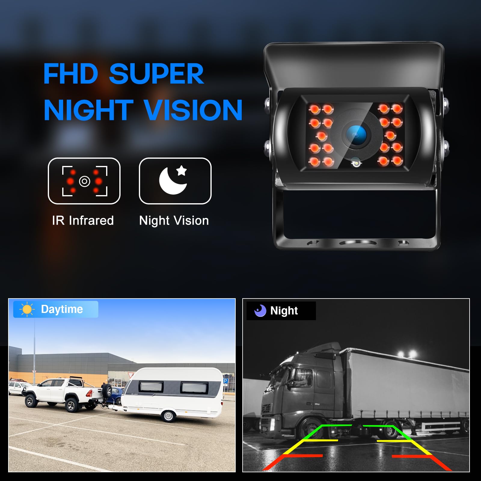 PARKVISION Kit Retromarcia Camion 7", CCD 700TVL, 18 LED IR 15m, 12-24V | IP68 impermeabile, monitor 7 per pollici camion/ rimorchi / autobus