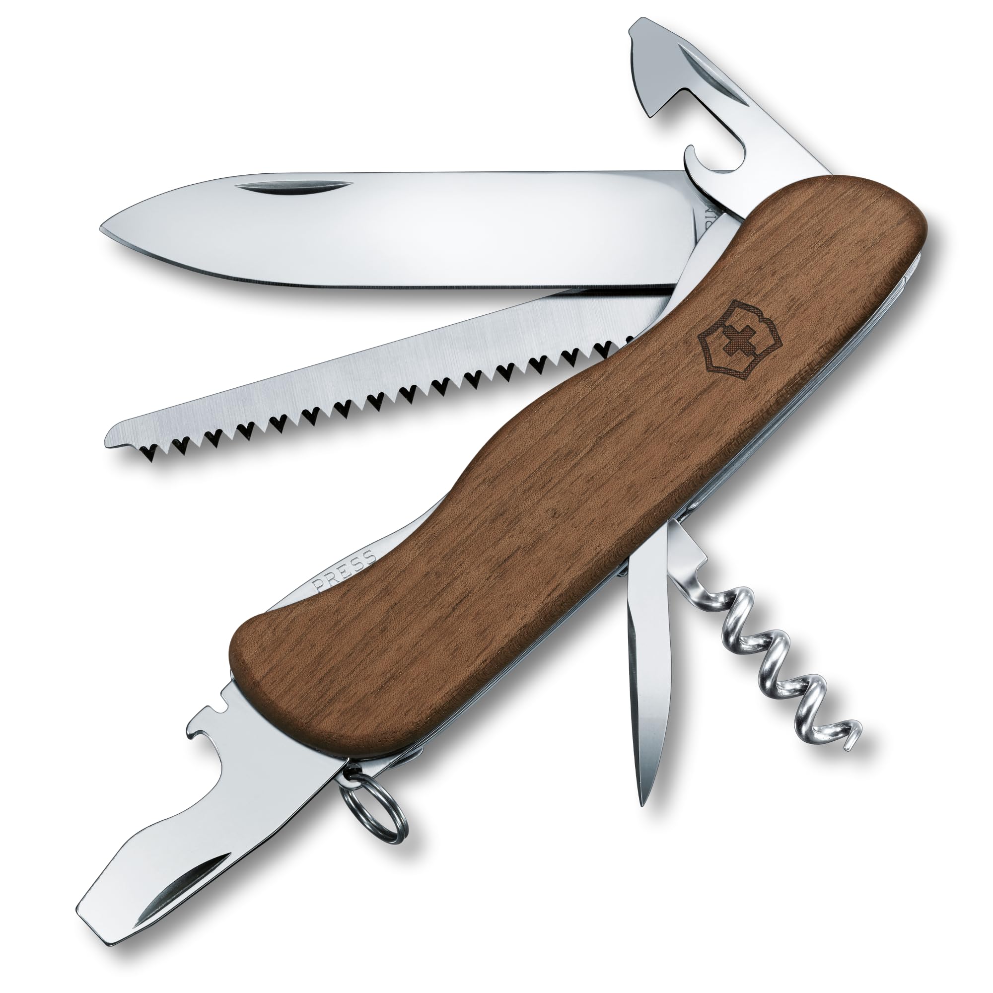 Victorinox Schweizer Taschenmesser, Forester Wood, Swiss Army Knife, Multitool, 10 Funktionen, Feststellklinge, Dosenöffner, Schraubendreher, Braun