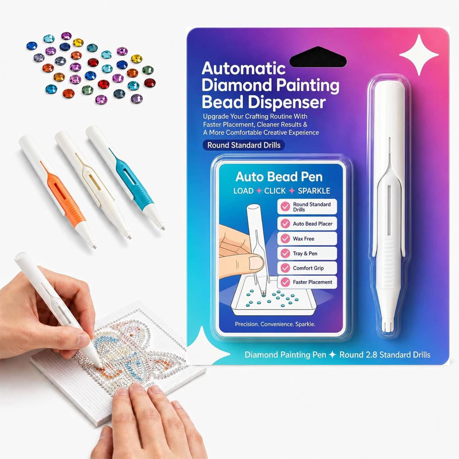 Automatic Diamond Painting Bead Dispenser, Beadblitz Diamond Art Pen，White