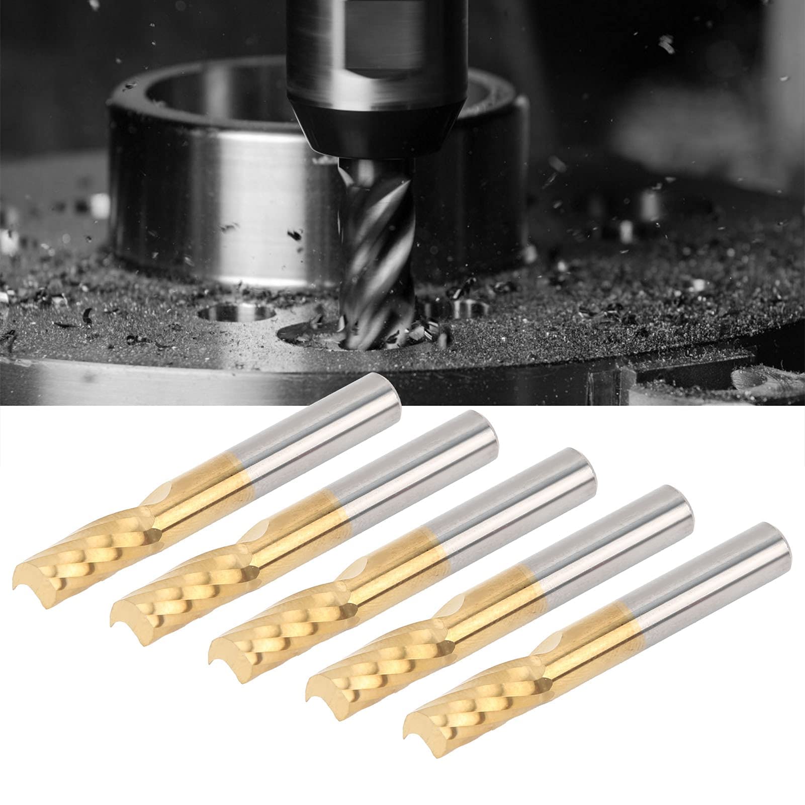 5 brocas de fresado CNC de 1 flauta en espiral con revestimiento de titanio, fresa de acero de alta velocidad, 6 x 12 x 50 mm, broca de fresado de carburo para corte