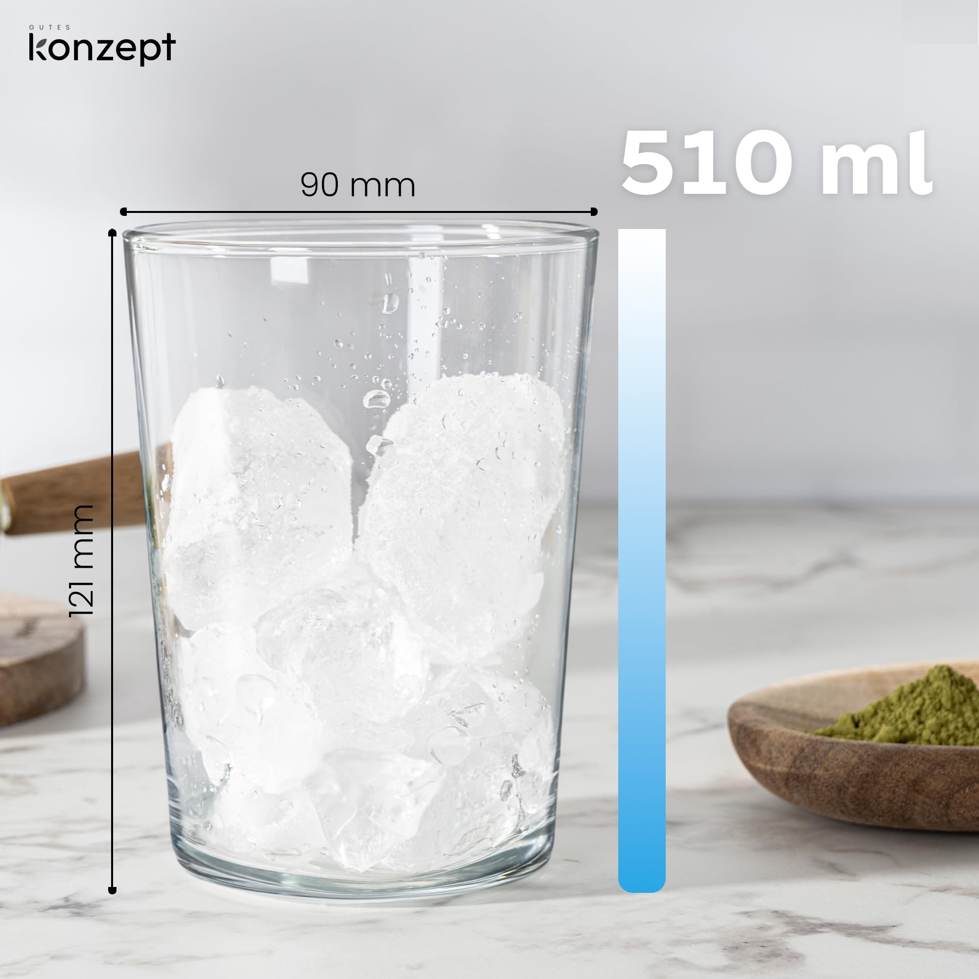 KONZEPT Juego de 12 vasos apilables grandes de 500 ml, fabricados en la UE, aptos para lavavajillas, sin plomo, ideales para agua, zumos y bebidas heladas