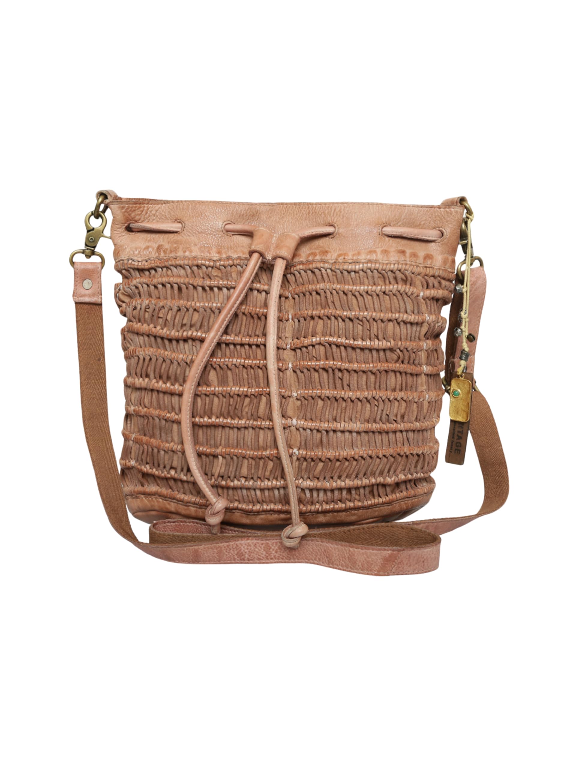 ART N VINTAGEWomens Drawstring Crossbody Bag - Handwoven Purse - Macrame Weaving Bucket Messenger Bag with Adjustable Strap - Meidi Theme - Sand