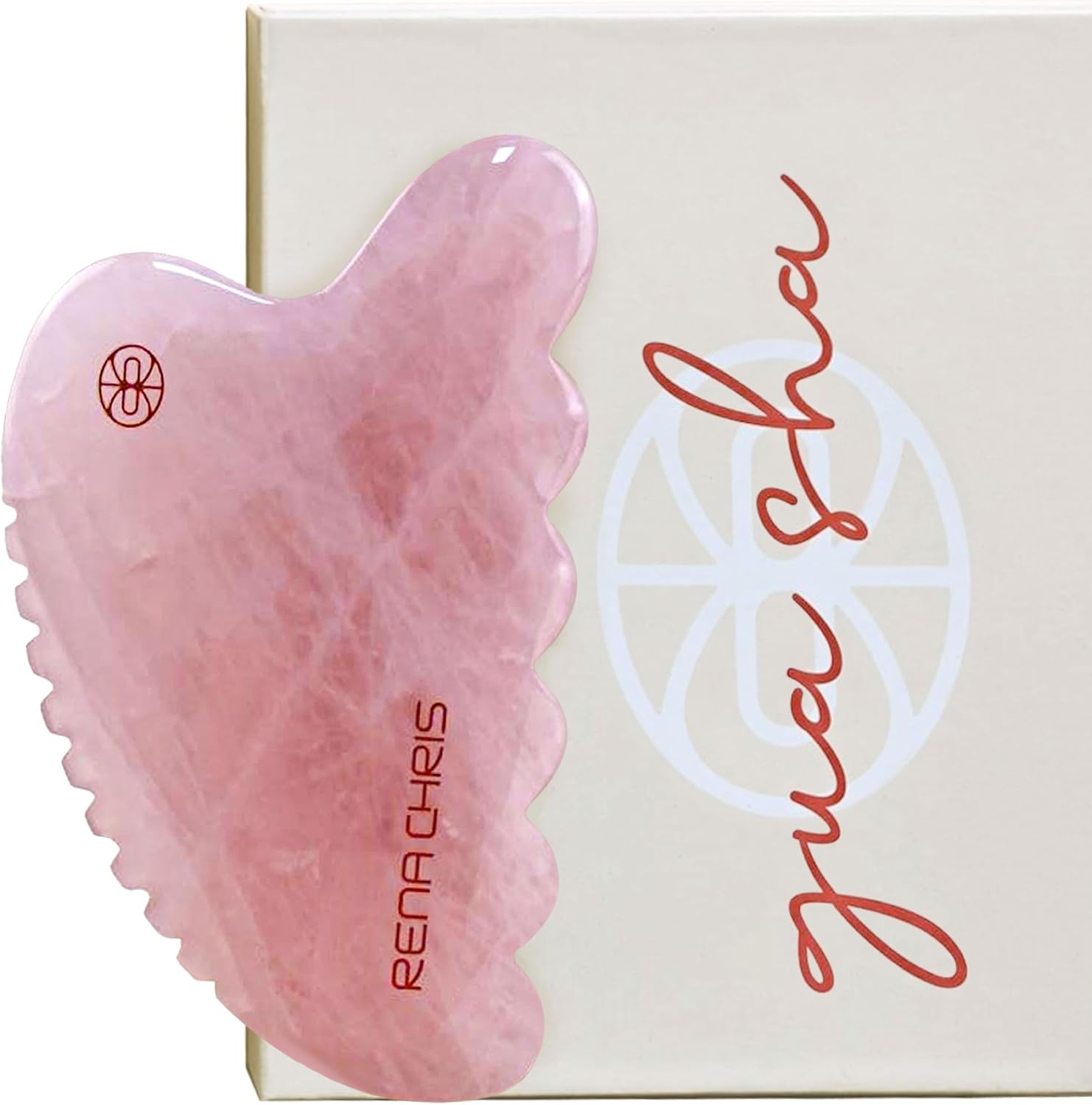 Rena Chris Body Gua Sha Tools, Natural Rose Quartz Jade GuaSha Tool, Manual Massage Sticks for Jawline Sculpting and Puffiness Reducing, Whole Body Skin Care Massager (Pink)