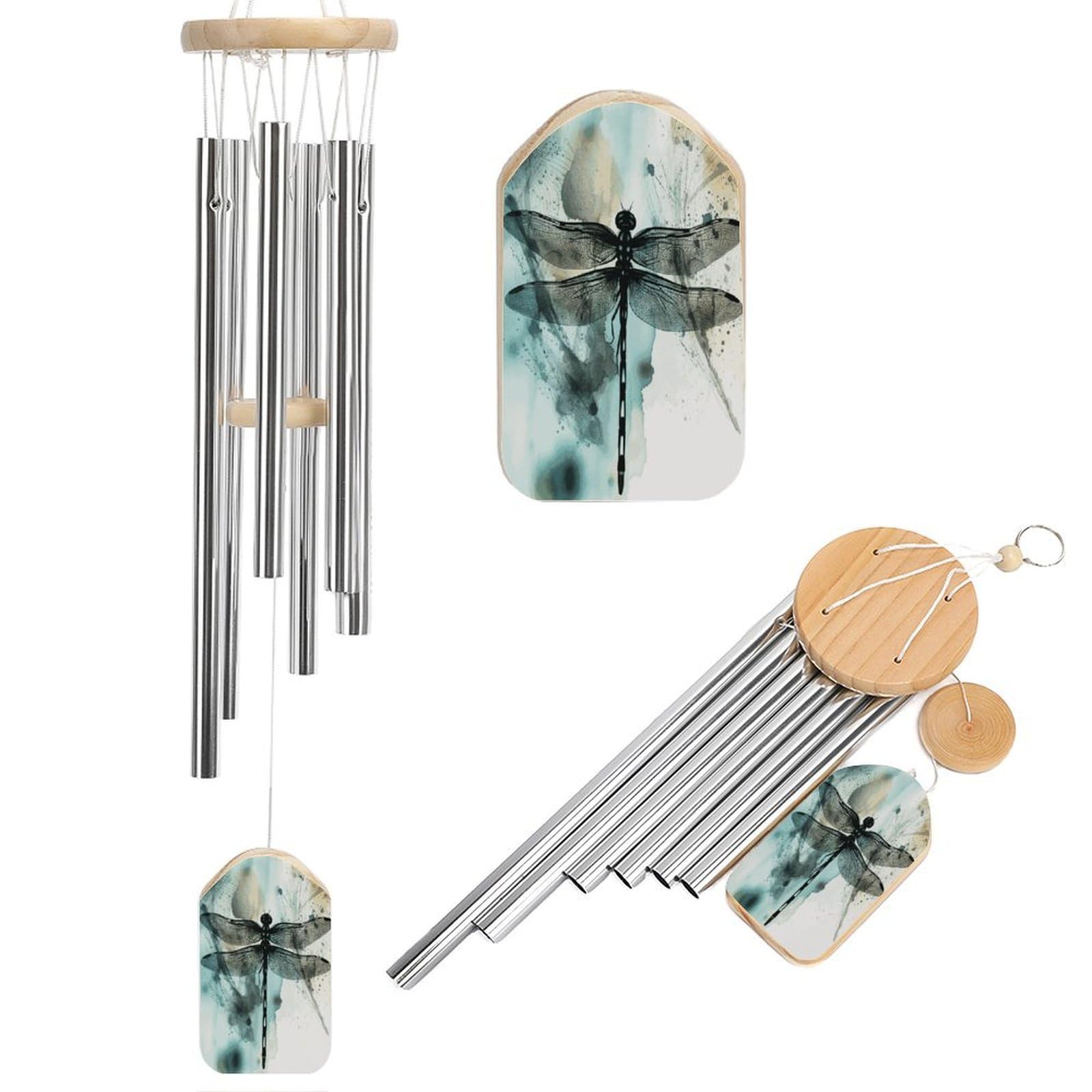 Btcowzrv Style Ink Dragonfly Wind Chimes For Outside, Hanging Windchimes With 6 Aluminum Tubes, Memorial Wind Chime For Patio Backyard Garden And Outdoor Decor