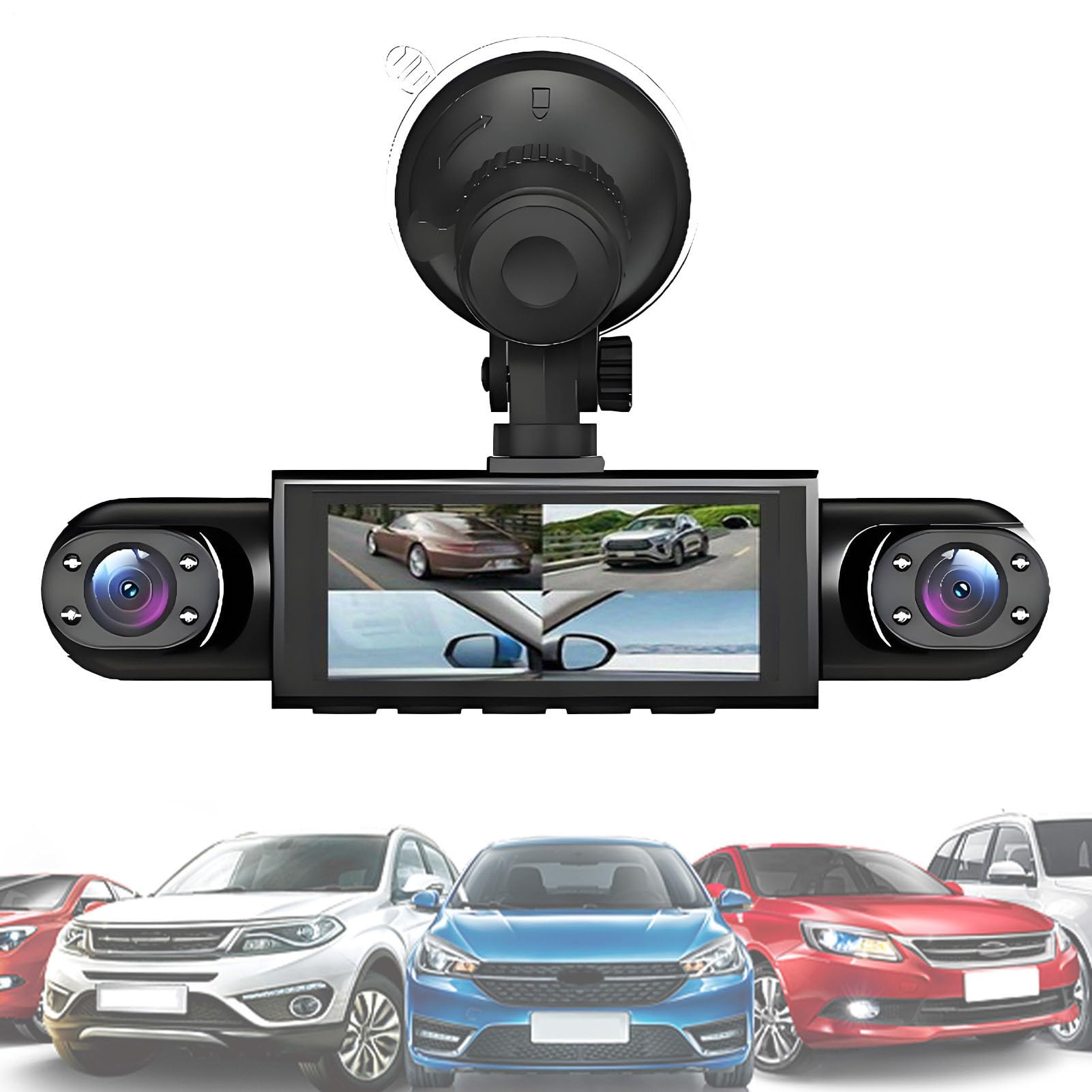 Cámara de parabrisas – Grabadora de conducción 4 – Grabadora delantera trasera lado izquierdo derecho 1080P HD con tarjeta 32G e imagen de marcha atrás para aparcamiento