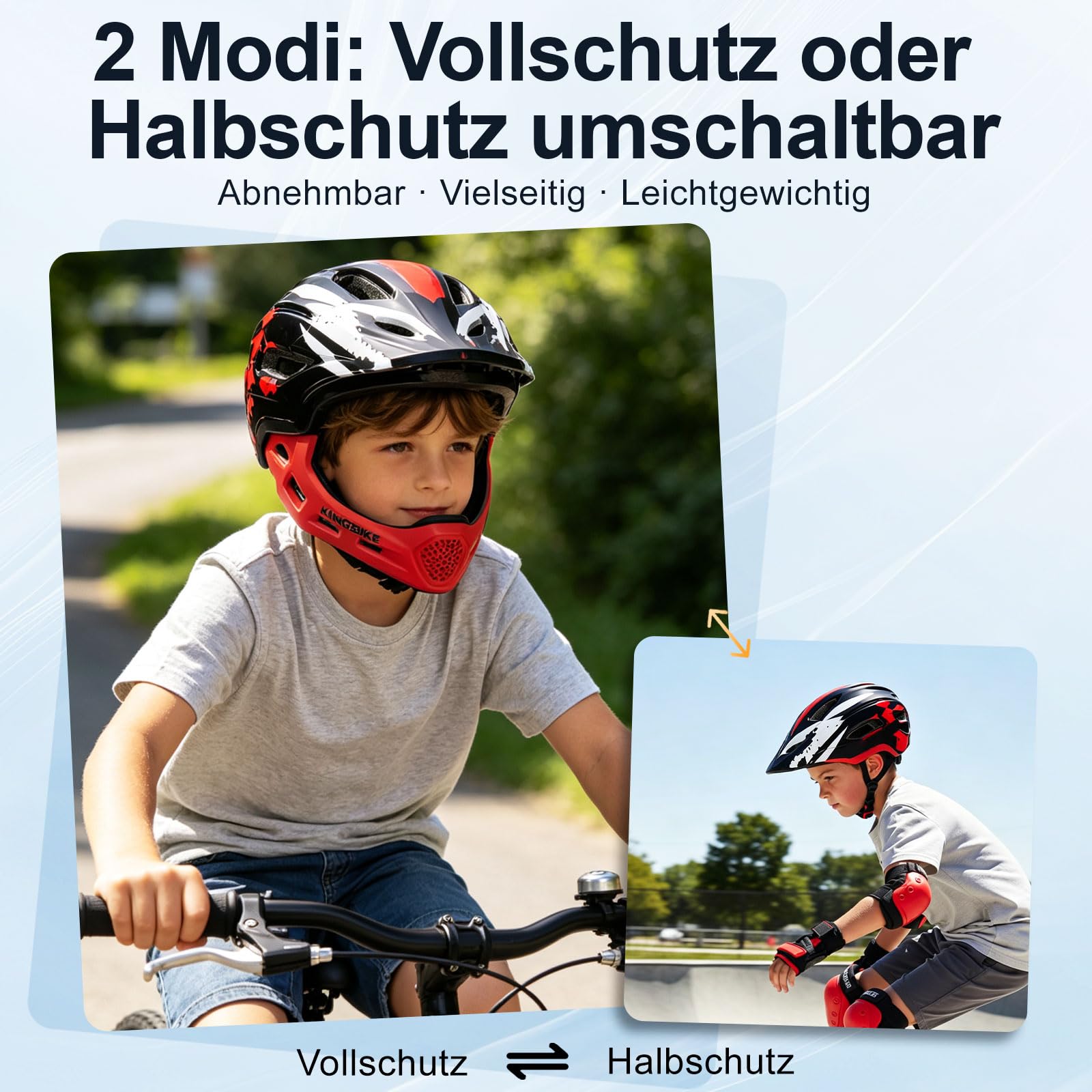 KINGBIKE Casco integral de ciclismo para niños, protección para niños pequeños, con protector de barbilla desmontable, a partir de 5 años