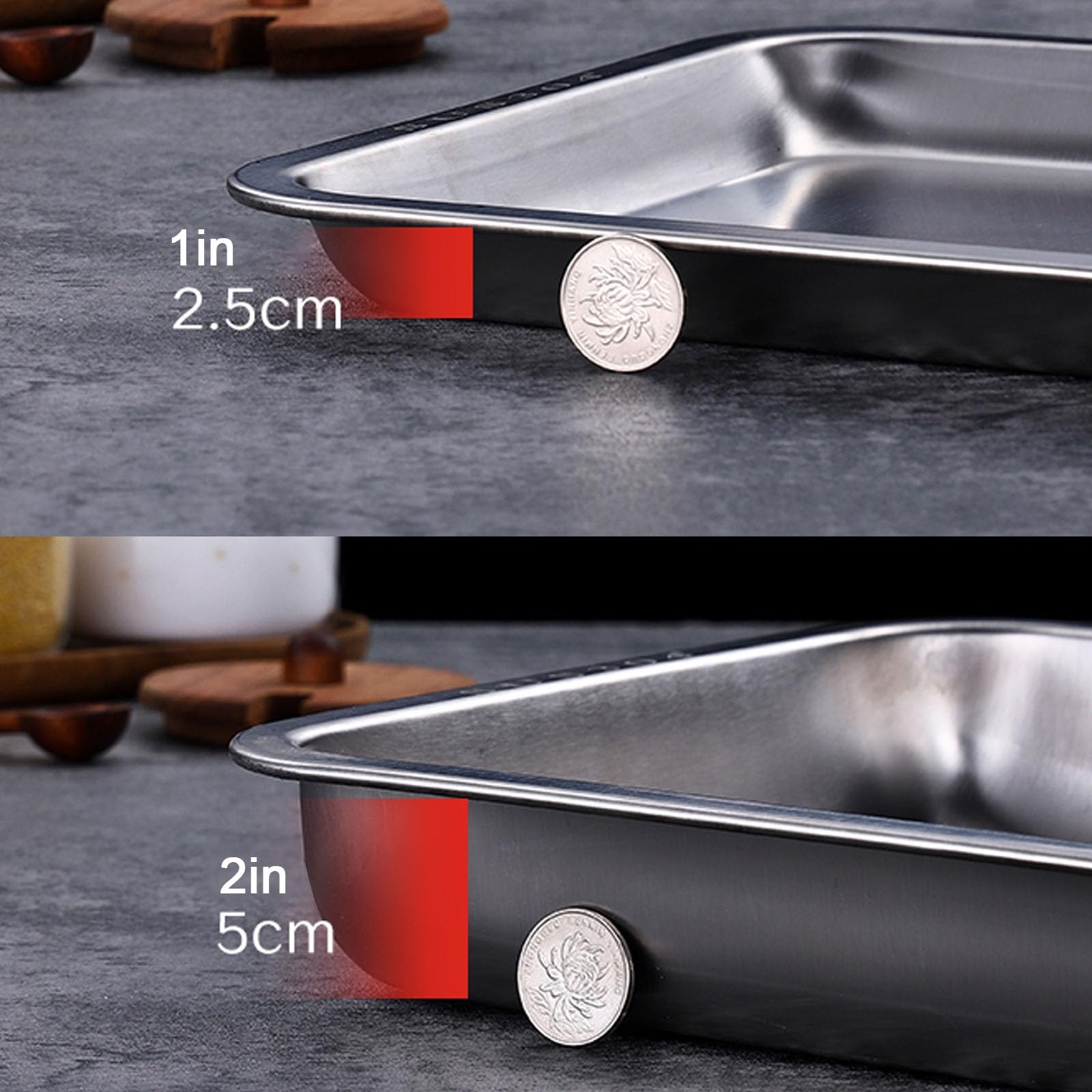 Leccarda in Acciaio Inox per piantine e Prodotti da Forno, Vassoio di drenaggio Rettangolare per Lavatrice, Strumento da Laboratorio - 50x35x5 cm, Design Piatto Durevole e Versatile