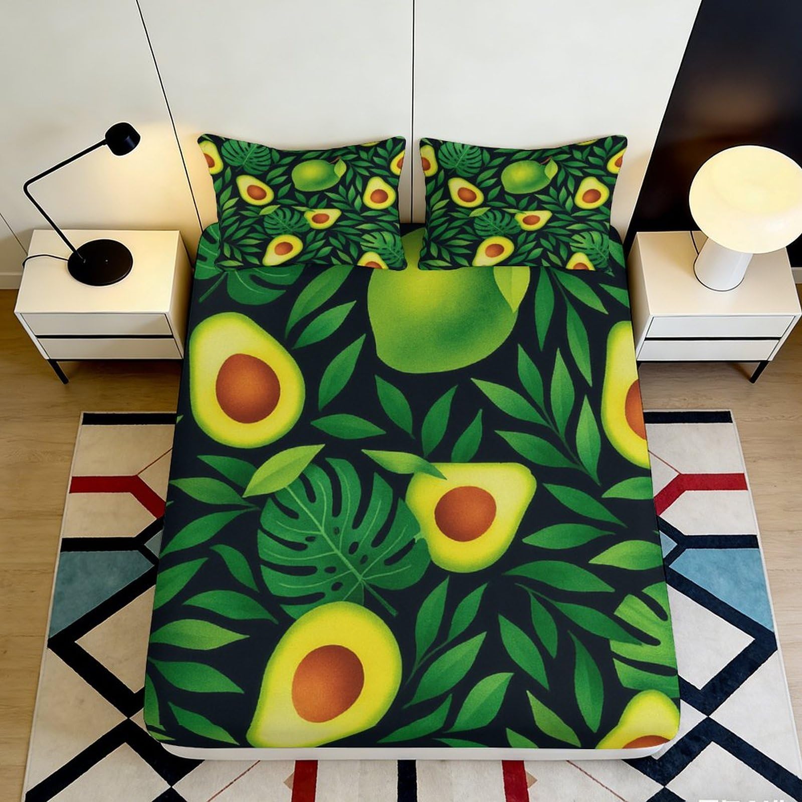 Pnayamiorkfel Style-3 3D Printed Avocado Leaf Fitted Sheet Microfiber Soft Breathable Tropical Fruit Bed Cover For Bedroom Dorm Decor 90X200x25cm