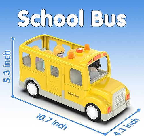 Miniatura 4 de Veslier Juguetes de autobús escolar con 5 figuras de juego para niños pequeños, juguete de automóvil para niños con luces y sonidos, camión con
