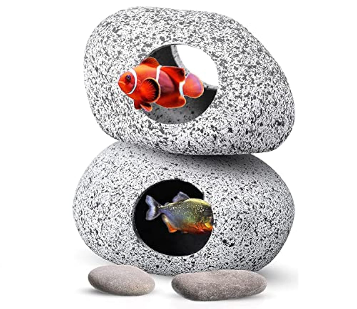 KASTWAVE Stackable Aquarium Decoration Rock Caves, Betta Cave Hideaway Tunnel for Territorial Fish, Shrimp Cichlid Hiding Breeding Spawning,Hideout Decor 2PCS