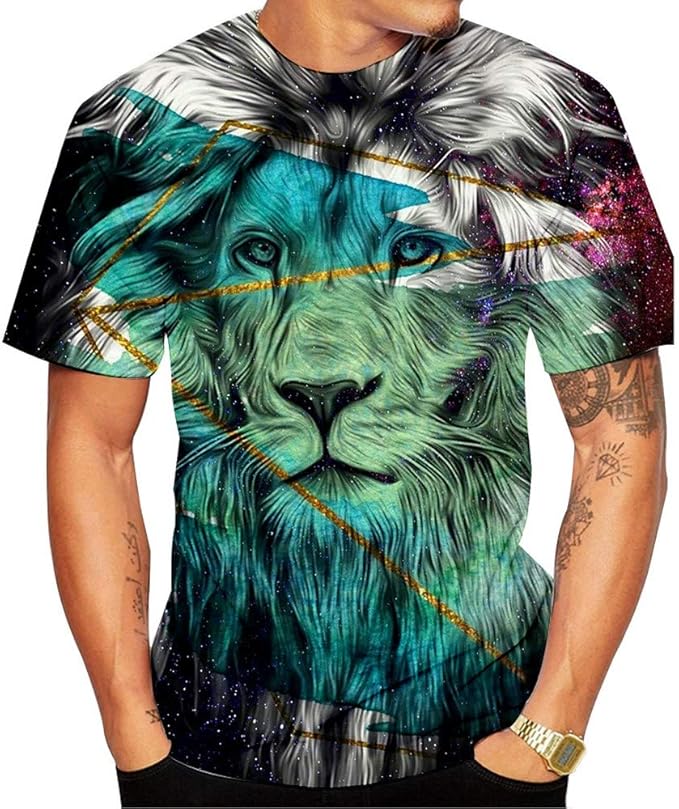 Amazon メンズ服 Tシャツ 男性 丸首半袖 3d ブラック動物 虎 プリント レジャーシャツ Tシャツ カットソー 通販