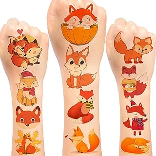 120pcs Fox Temporary Tattoos Fox Party Favor Woodland Animals Cute Cartoon Waterproof Fox Temporary Tattoo Sticker Suitable For Fox Birthday Party Decorations Supplies Children Boys Girls Adult