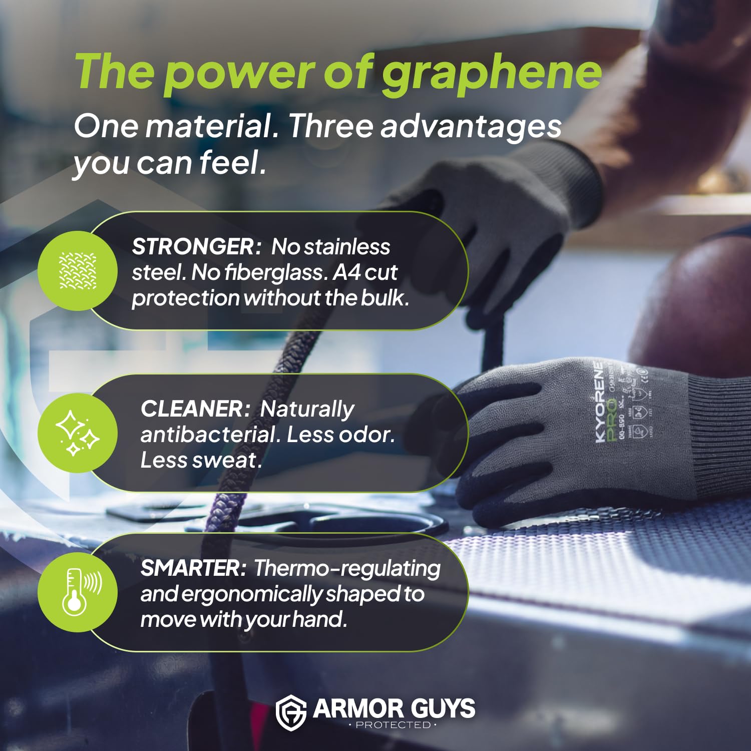 Armor Guys Kyorene Pro 00-850 Gants de travail de protection – Gants de travail A5 résistants aux coupures en nitrile graphène – pour automobile, fabrication, plastique et manipulation de tôle, taille