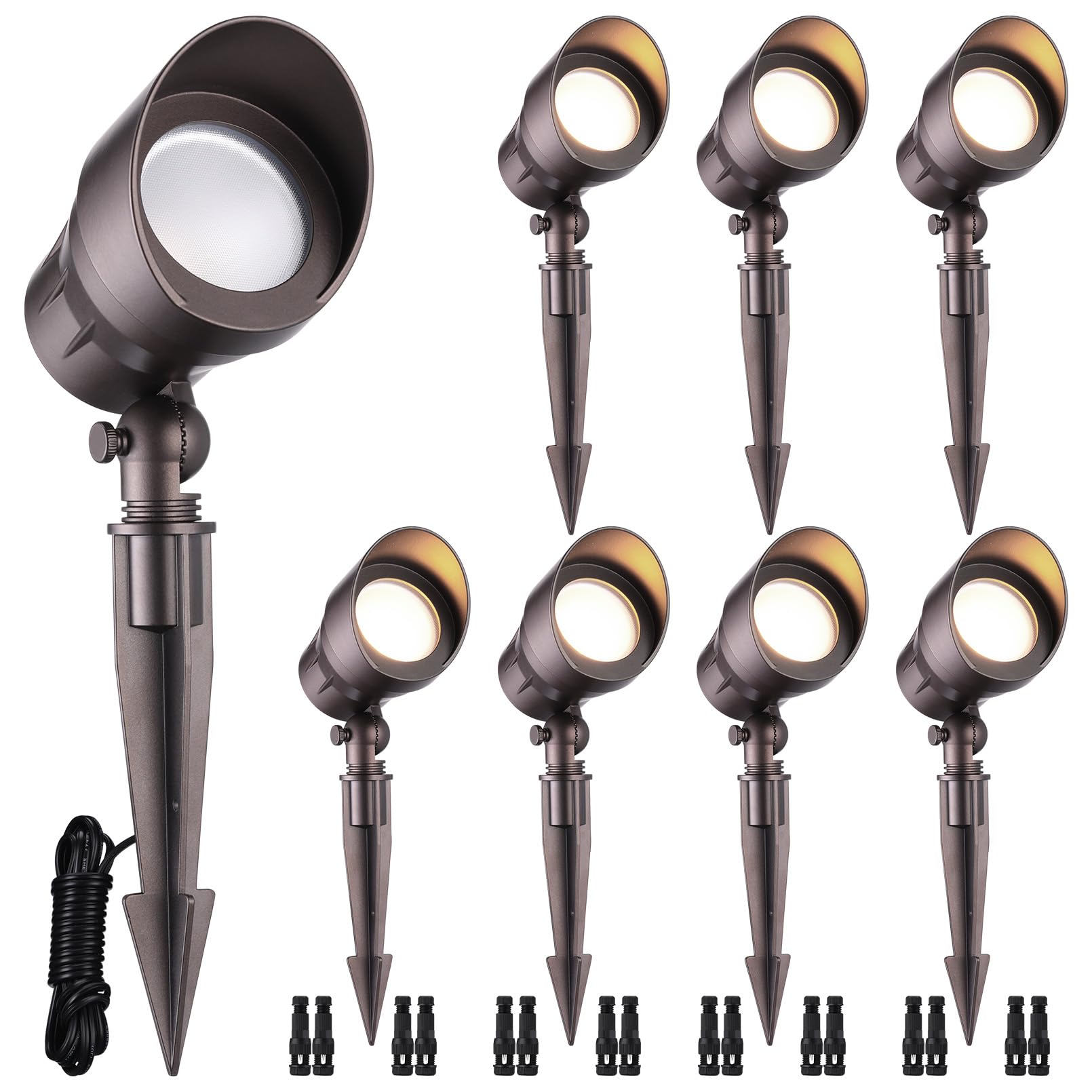 LEONLITE 8-Pack Low Voltage LED Landscape Spotlight, 5W 12V Pathway Lights Outdoor, CRI90, Aluminum Spot Lights for Garden, ETL Listed, IP65 Waterproof, 3000K Warm White, Oil Rubbed Bronze