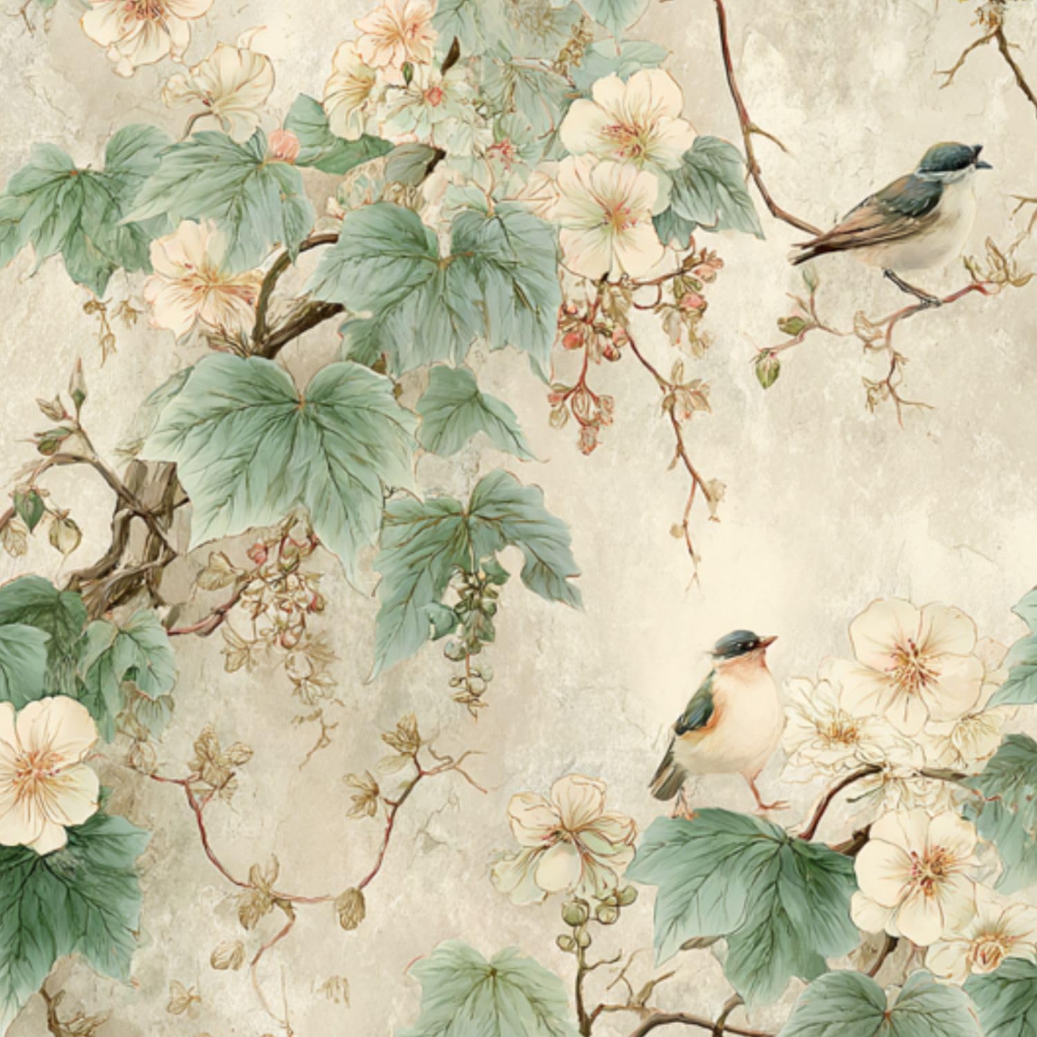 DERUINVAIO Self Adhesive Feature Removable Vintage Botanical Watercolor Peel and Stick Vinyl Wallpaper Roll, Sticky Lining Paper for Bedroom, Living Room, Kitchen Walls