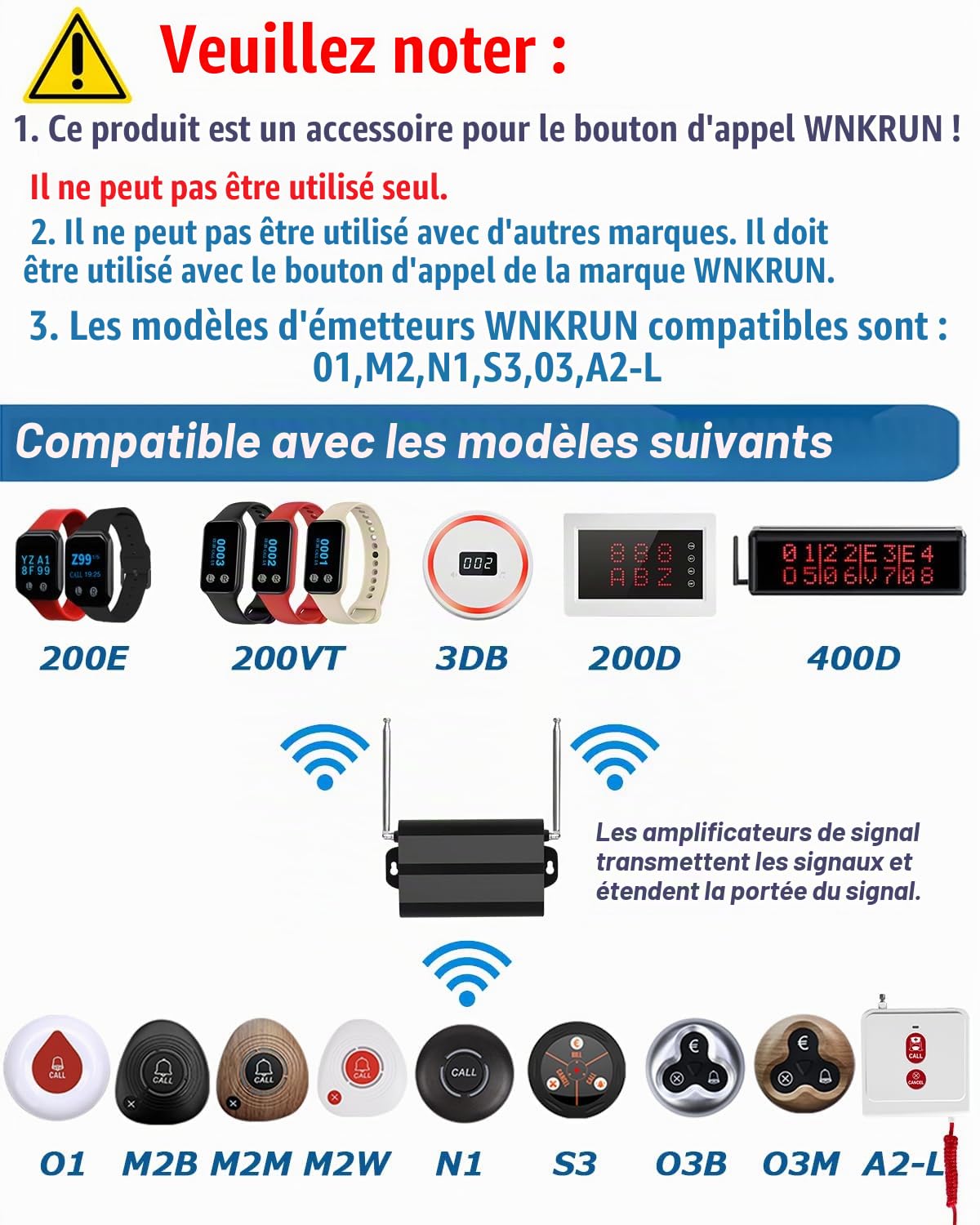 Système d'appel sans Fil pour serveurs, récepteur de Montre CS-200VT Noir