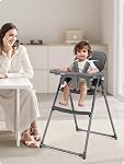 Babilous Chaise haute pliable, Chaises hautes pour bébés et tout-petits, Chaise à manger et chaise à manger avec plateau réglable et 5 Harnais point pour bébé, gris