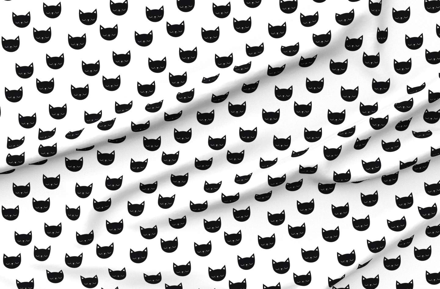 Spoonflower Fabric - Cat Black and White Kitten Head Animal Pet Girl Nursery Monochrome Printed on Polartec(R) Fleece Fabric by The Yard - Sewing Blankets Loungewear and No-Sew Projects