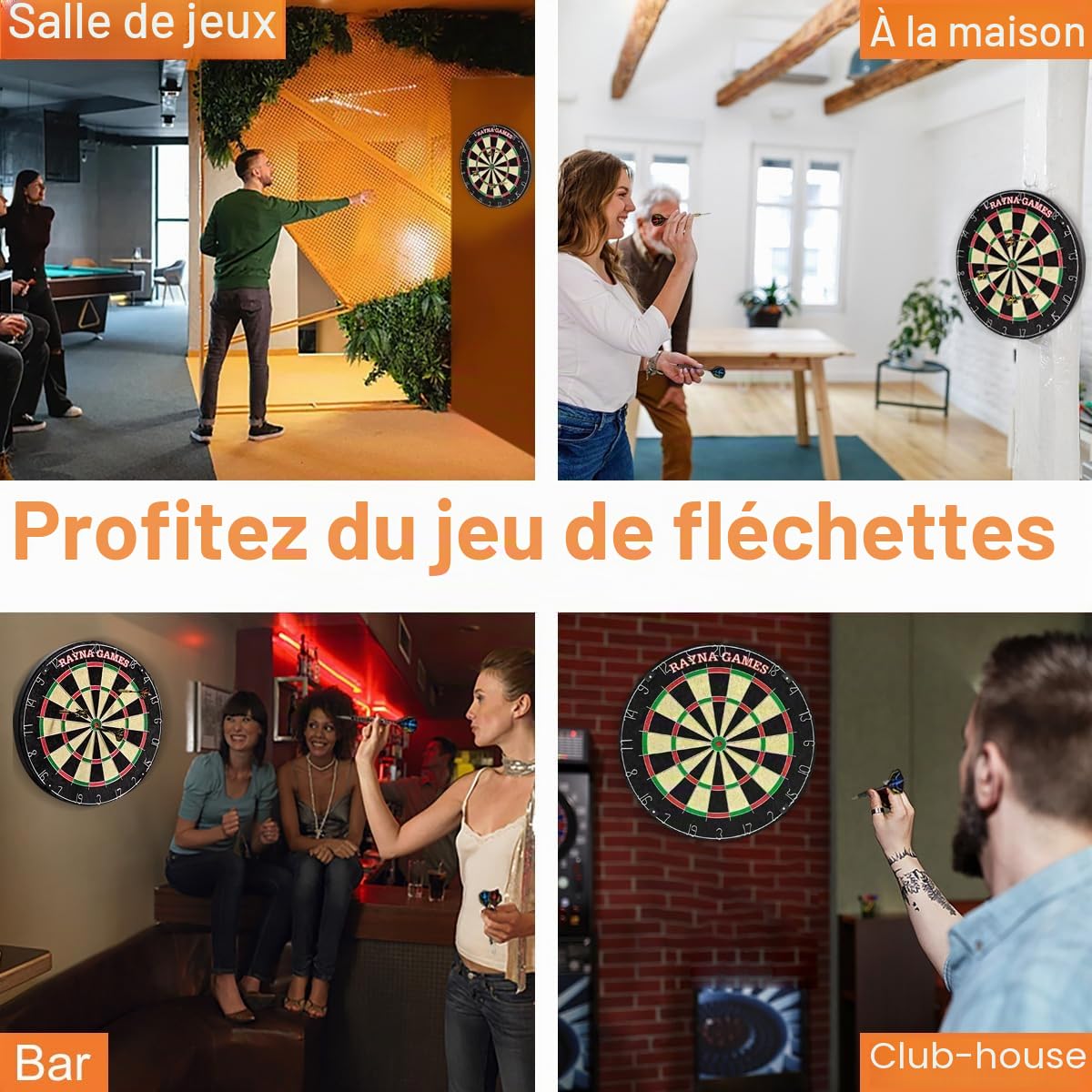 Cible de Fléchettes en Liège et Acier - Jeu Avec 6 Fléchettes, Anneau Chiffré, Outil, Ligne Oche et Support Mural