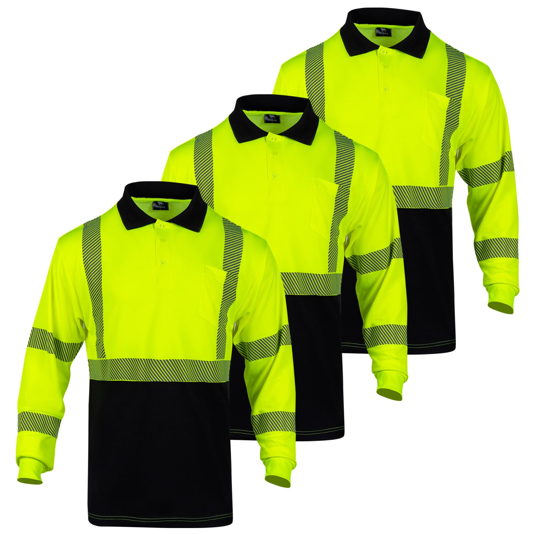 Snapklik.com : VENDACE 3 Pack Hi Vis Long Sleeve Safety Reflective Polo ...