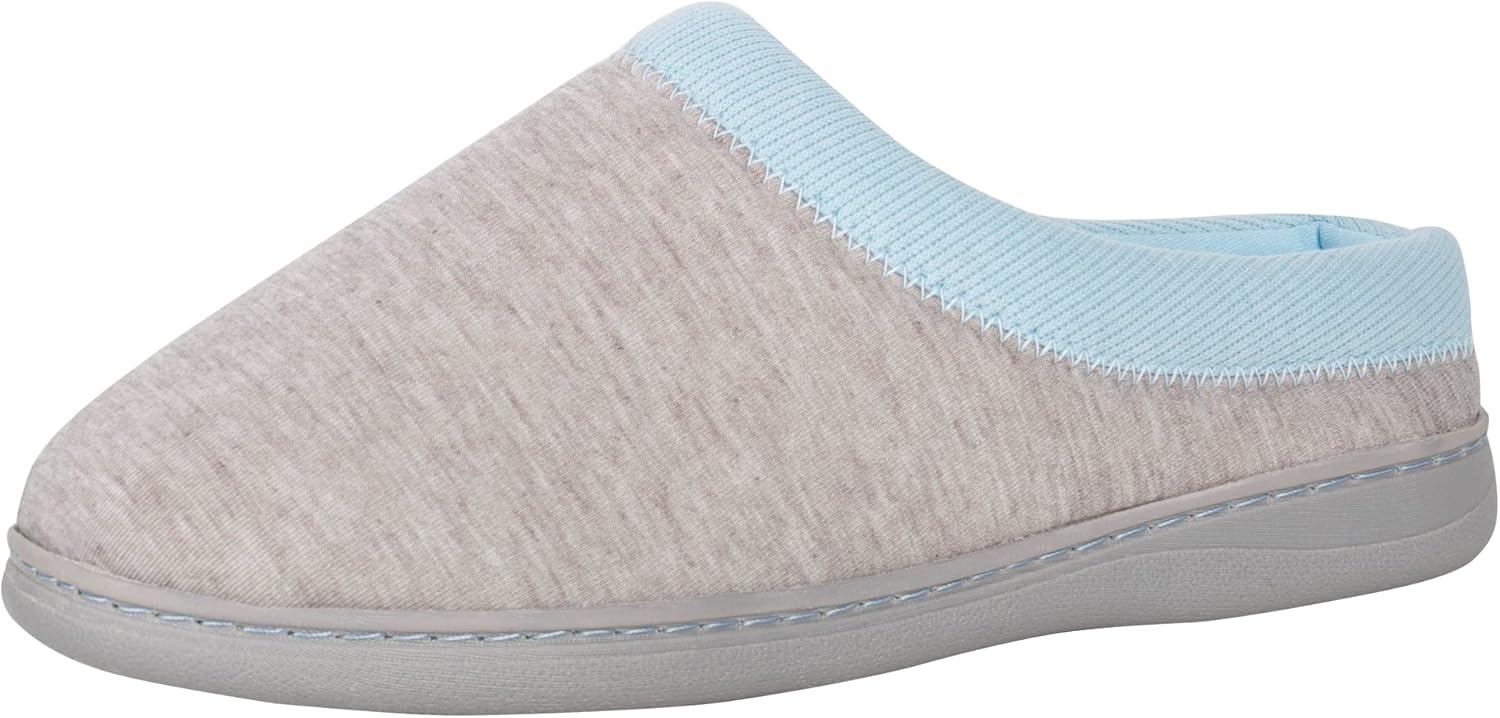 Hanes Women's Soft Waffle Knit Clog Slippers with Indoor/Outdoor Sole, Grey/Blue, X-Large